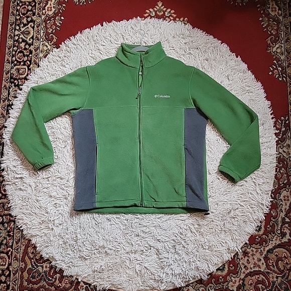 Columbia Fleece Jacket Full Zip Up Front Green Gray Size Large L Gorpcore Hiking - Picture 1 of 11